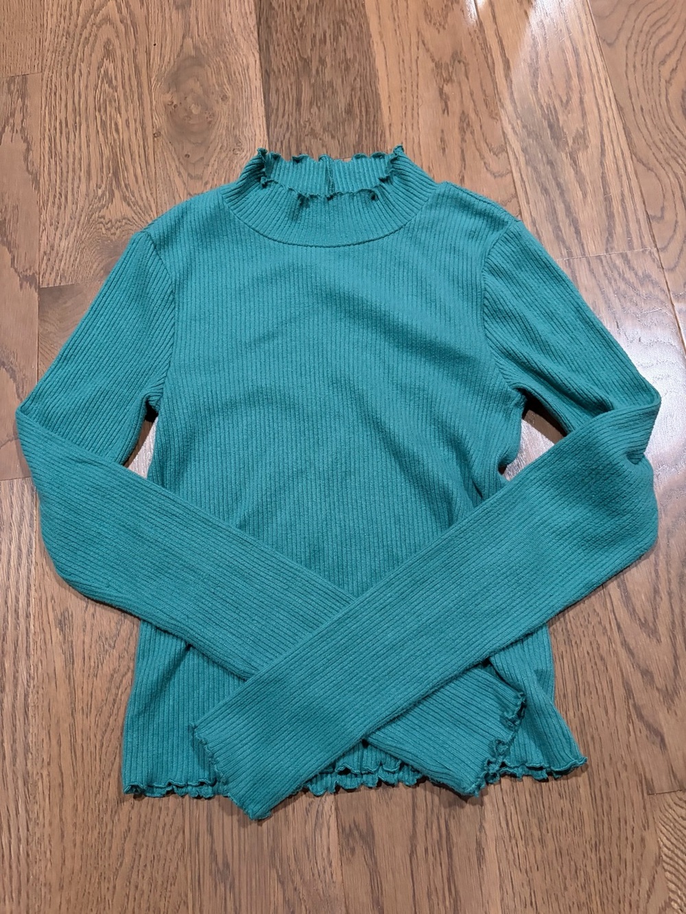 American Eagle Outfitters Green Ribbed Long-Sleeve Mock Neck Top